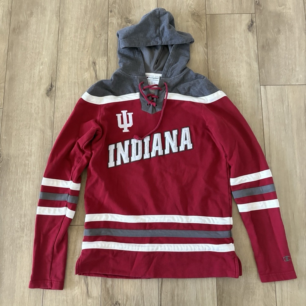 Champion Indiana Hoosiers 1/4 Laced Front Stitched Hoodie Sweatshirt Men's Small